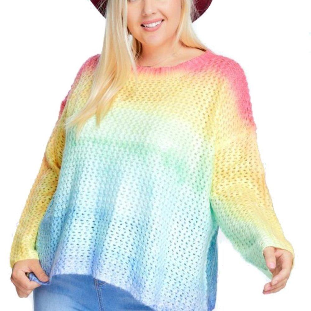 Soleil & Skye Crocheted Rainbow Cropped Sweater NEW WITH TAGS